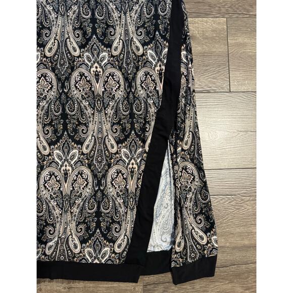 Gilli Black Tan Elastic Waist Side Slit Maxi Skirt Sz XL (READ-see measurements) - Picture 3 of 5